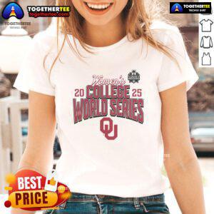 Official Oklahoma Sooners 2025 NCAA Softball Women's College World Series Ladies Tee in vibrant colors and comfortable fit.