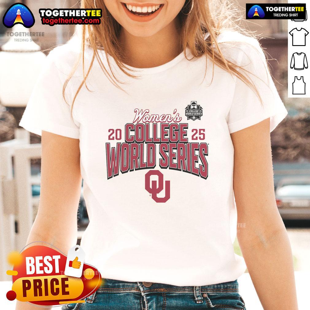Official Oklahoma Sooners 2025 NCAA Softball Women's College World Series Ladies Tee in vibrant colors and comfortable fit.