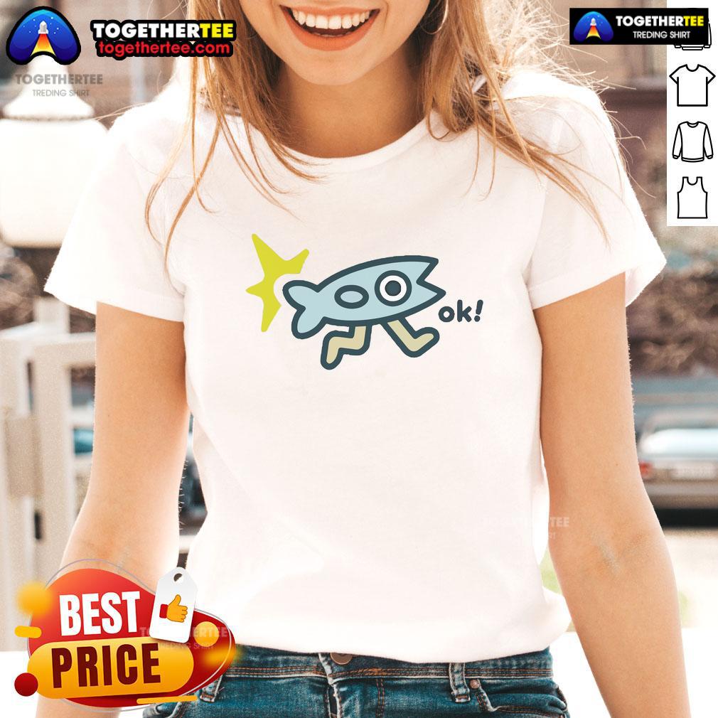 Official Oksuperday Fish Legs Ladies Tee featuring a vibrant fish graphic on a stylish women's t-shirt.