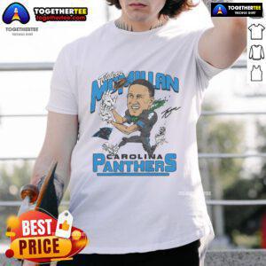 Alt Text: Official Panthers Tetairoa McMillan signature t-shirt featuring vibrant team colors and player branding.