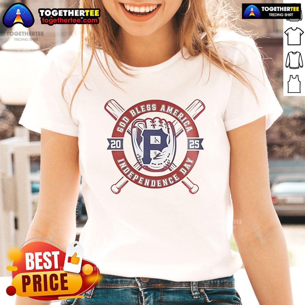 Official Pittsburgh Pirates Happy 4th of July Day 2025 baseball ladies tee featuring patriotic design and team logo.