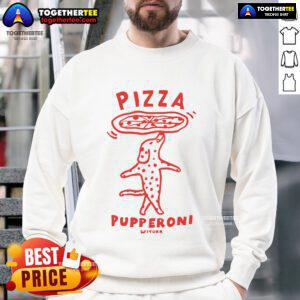 Official Pizza Pupperoni Wituka sweatshirt featuring a playful dog design with pizza graphics, perfect for pet lovers.