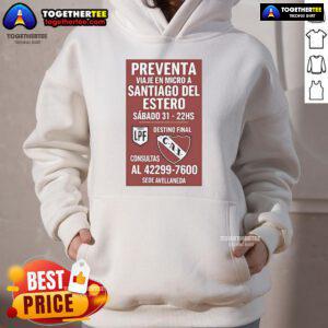Official Preventa Viaje en Micro a Santiago del Estero - Sbado 31, 22hs, con diseo de hoodie y detalles del evento.