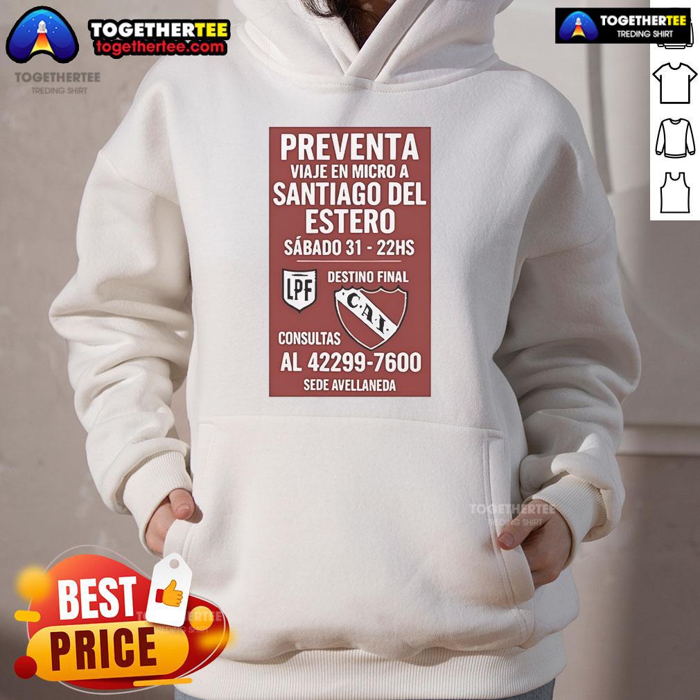 Official Preventa Viaje en Micro a Santiago del Estero - Sbado 31, 22hs, con diseo de hoodie y detalles del evento.