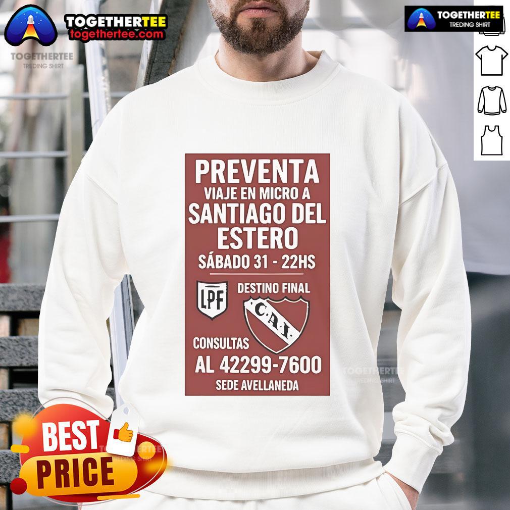 Official sweatshirt for the trip to Santiago del Estero on Saturday, 31st at 22:00, featuring vibrant design.