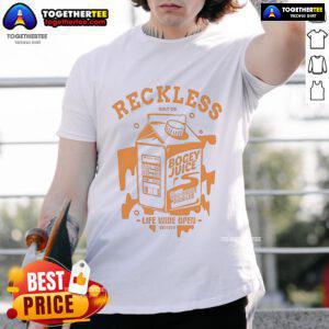 Official Rockless Golf Co Bogey Juice Life Wide Open T-Shirt featuring vibrant graphics for golf enthusiasts.