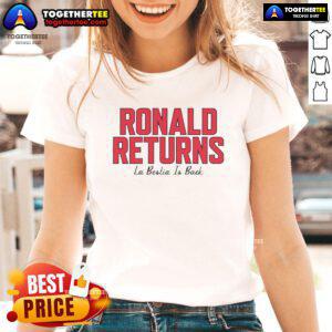 Official Ronald Acua Jr. La Bestia Is Back ladies tee showcasing vibrant design celebrating the star player.