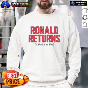 Official Ronald Acua Jr. La Bestia Is Back sweatshirt featuring bold graphics, perfect for fans of the Atlanta Braves.