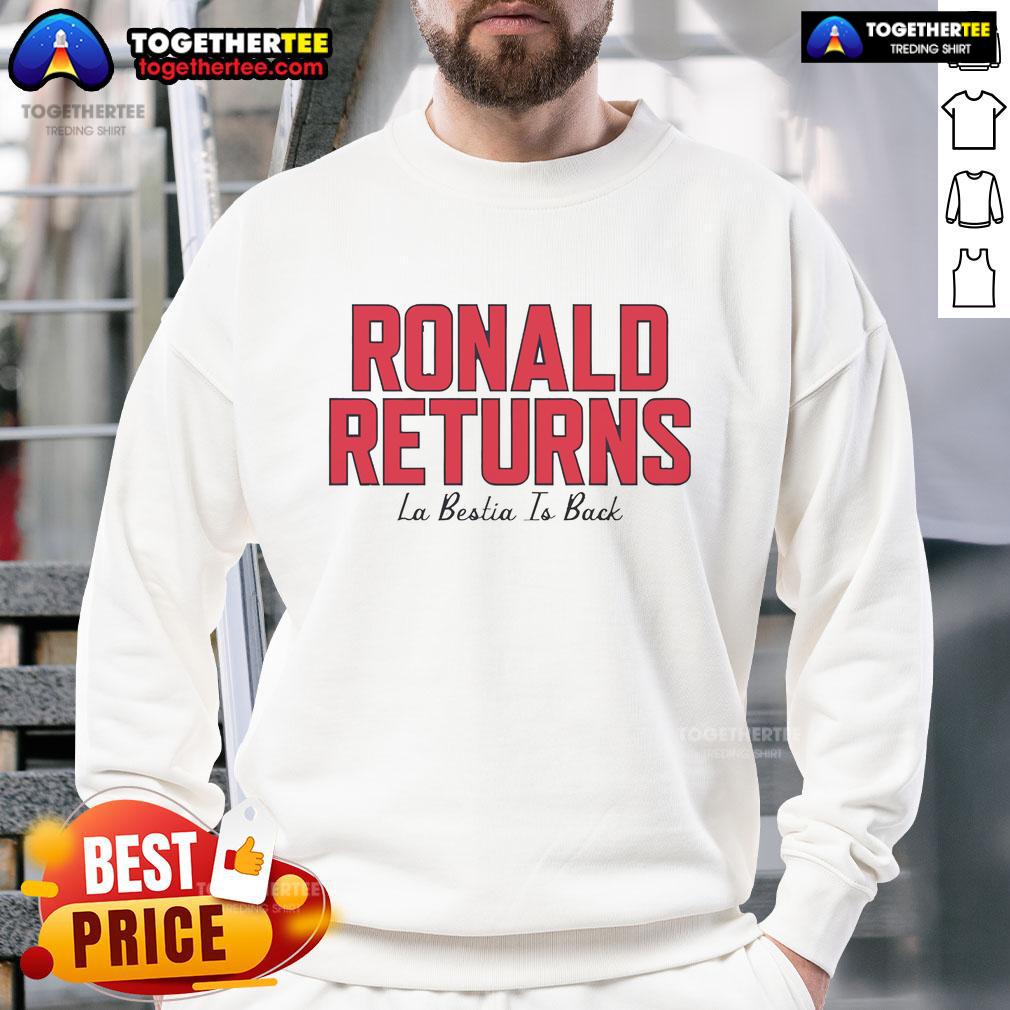 Official Ronald Acua Jr. La Bestia Is Back sweatshirt featuring bold graphics, perfect for fans of the Atlanta Braves.