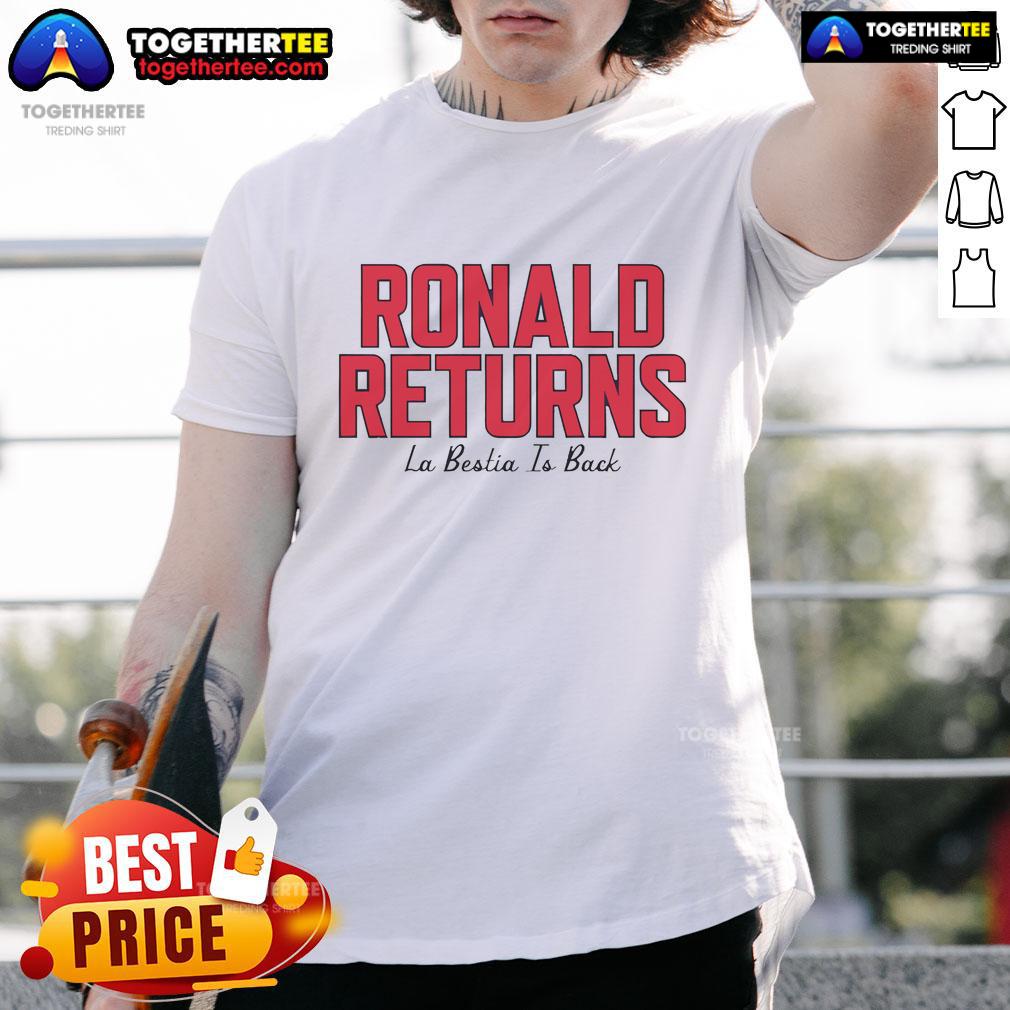 Official Ronald Acua Jr La Bestia Is Back T-Shirt featuring bold graphics, perfect for fans celebrating his return.