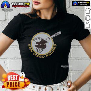 Alt Text: Official San Diego Padres 69 Ladies Tee featuring vibrant team colors and a stylish design for female fans.
