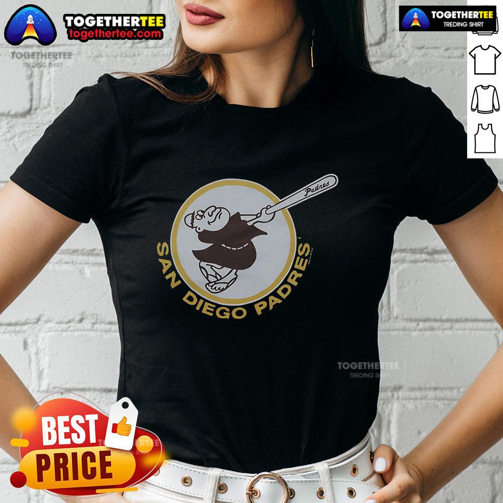 Alt Text: Official San Diego Padres 69 Ladies Tee featuring vibrant team colors and a stylish design for female fans.