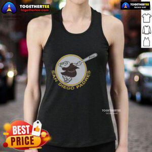 Official San Diego Padres 69 Tank Top in navy blue, featuring the team's logo and sporty design for fans.