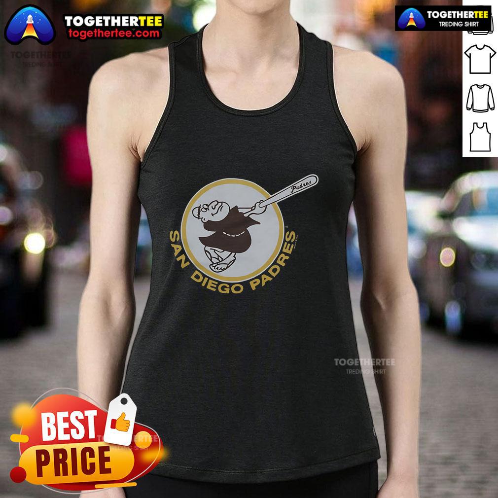 Official San Diego Padres 69 Tank Top in navy blue, featuring the team's logo and sporty design for fans.