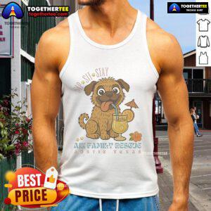 Official Sip Sit Stay AJK Family Rescue tank top design featuring a playful dog graphic, perfect for Austin, Texas dog lovers.