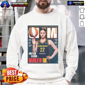 Caitlin Clark wearing the Official Slam 2025 WNBA Season preview sweatshirt, showcasing her dedication to basketball.