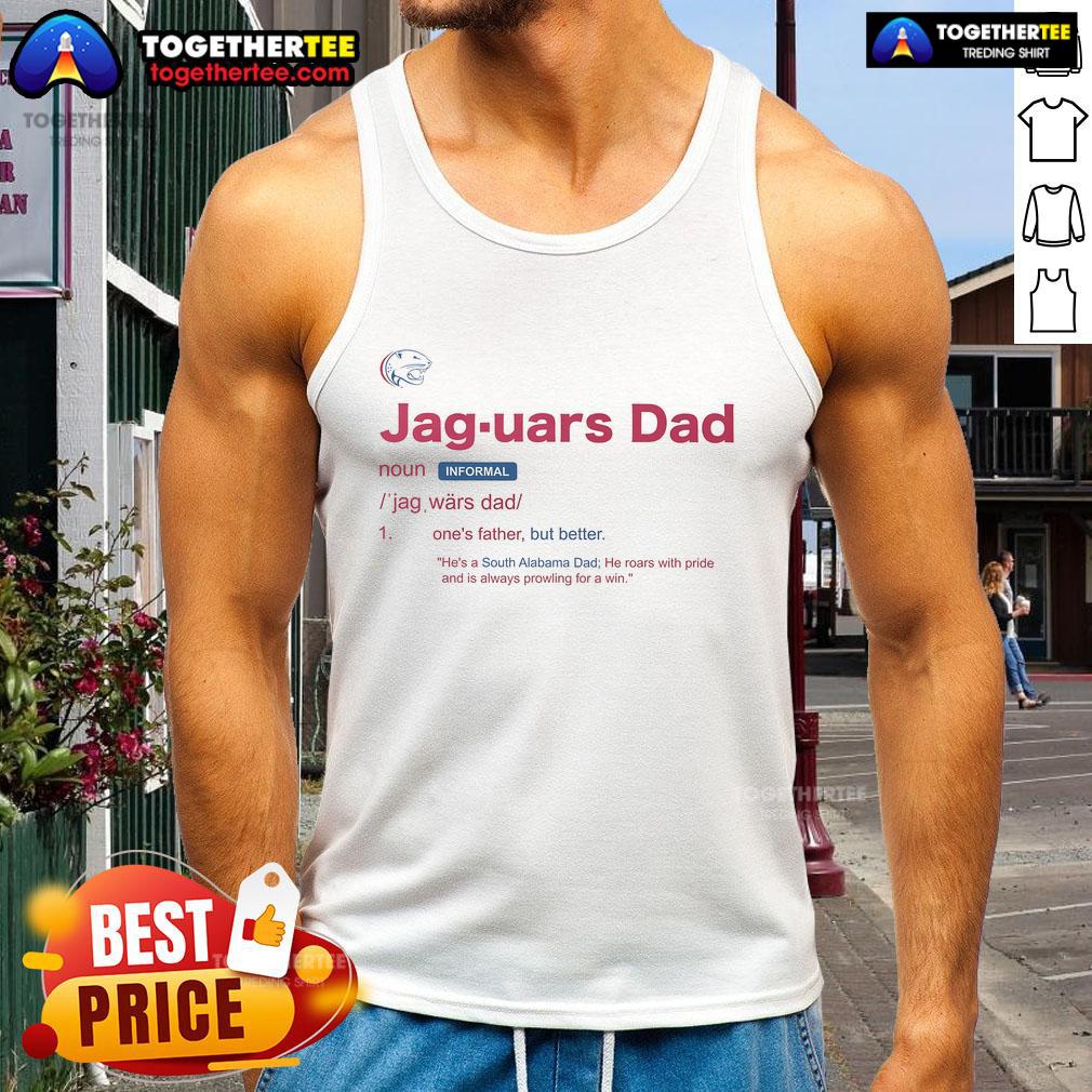Official South Alabama Jaguars Dad Definition Tank Top in navy blue, perfect for proud fans and summer wear.