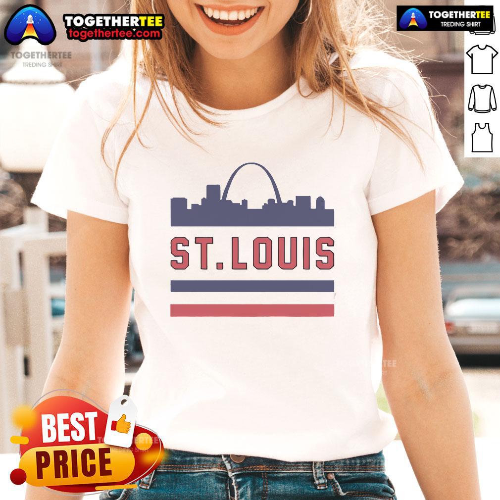 Official St. Louis Strong Skyline Ladies Tee featuring a stylish skyline graphic, perfect for proud St. Louis fans.