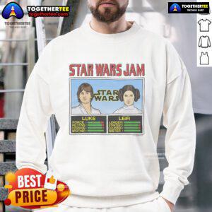 Alt Text: Official Star Wars Jam Luke and Leia Sweatshirt featuring iconic characters in vibrant design for fans.