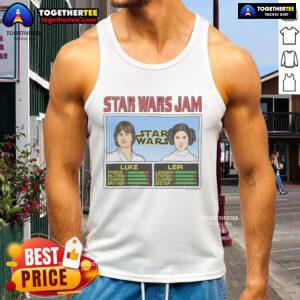 Official Star Wars Jam Luke and Leia tank top featuring iconic characters in vibrant colors, perfect for fans.