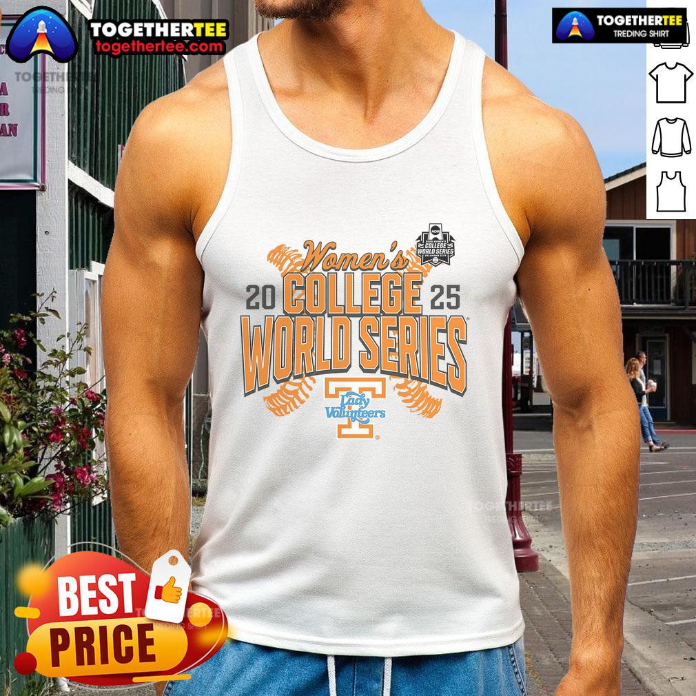 Official Tennessee Lady Vols 2025 NCAA Softball Women's College World Series tank top in vibrant orange design.