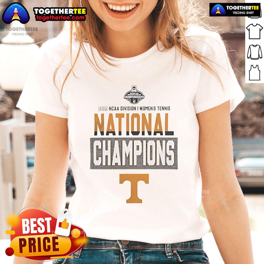 Official Tennessee Volunteers 2025 NCAA DI Women's Tennis National Champions Ladies Tee shirt design.