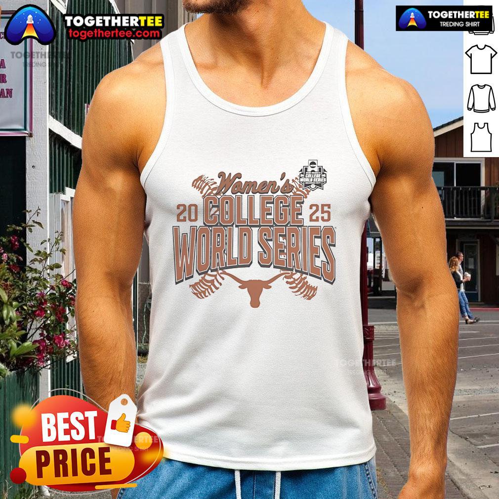Official Texas Longhorns Softball 2025 NCAA Women's College World Series tank top in burnt orange, perfect for fans.