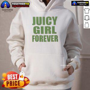 Official The Icons Juicy Pink Juicy Girl Forever Hoodie displayed on a model, showcasing vibrant color and stylish design.