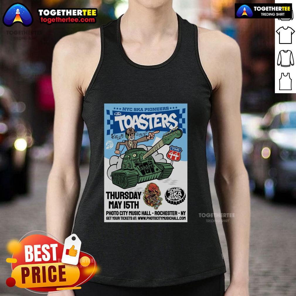 Alt Text: Official The Toasters NY Ska Pioneers show tank top design for May 15, 2025, featuring vibrant colors and iconic logo.