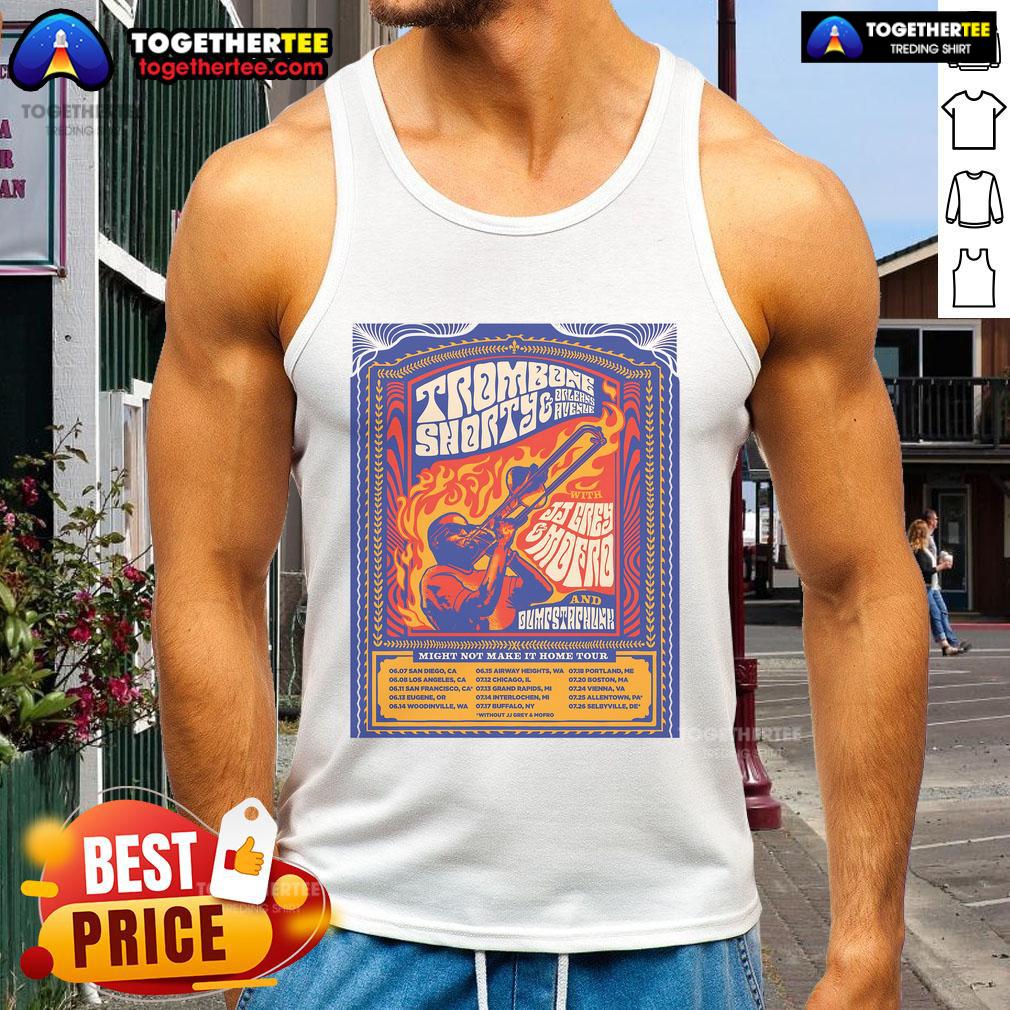 Alt Text: Official Troy Andrews Might Not Make It Home Tour 2025 tank top featuring vibrant graphic design and tour details.
