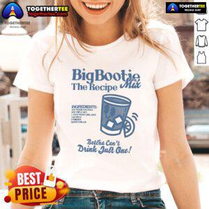 Alt Text: Official Two Friends Big Bootie The Recipe Mix tee featuring fun ingredients design for ladies' casual wear.