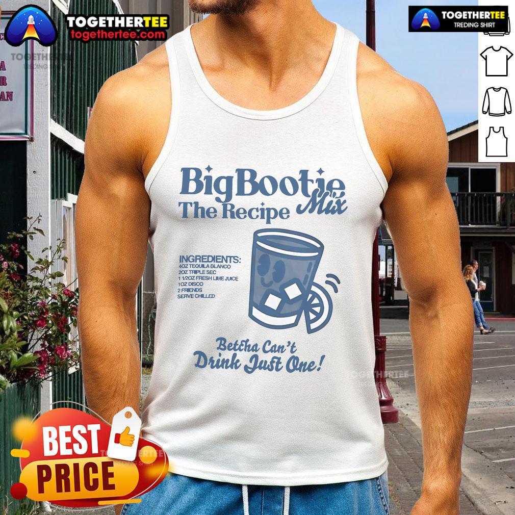 Alt Text: Official Two Friends Big Bootie The Recipe Mix tank top featuring vibrant ingredients design, perfect for music festival fans.
