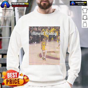 Alt Text: Tyrese Haliburton Indiana Pacers sweatshirt featuring 'Big Nuts Almost Friday' design for fans and sports enthusiasts.