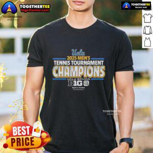 Official UCLA Bruins 2025 Men's Tennis Big Ten Tournament Champions T-Shirt featuring team logo and championship graphics.