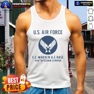 Official US Air Force FE Warren AF Base Wyoming tank top featuring the base logo and military design.