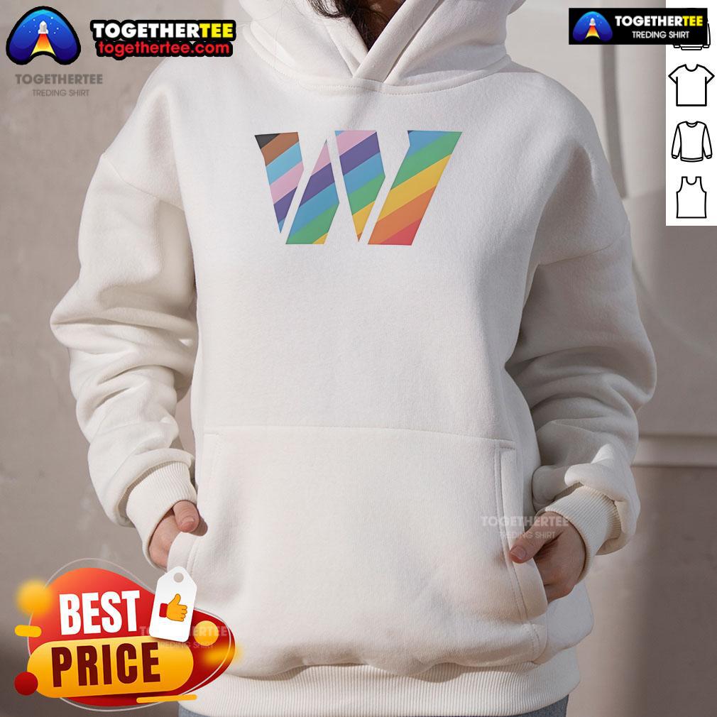 Alt Text: Official Washington Commanders Logo Pride Hoodie featuring vibrant colors and the team emblem for fans.