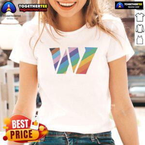 Official Washington Commanders Logo Pride Ladies Tee featuring vibrant colors and stylish design for fans.