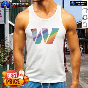 Alt Text: Official Washington Commanders logo on a pride tank top, showcasing vibrant colors and team spirit.
