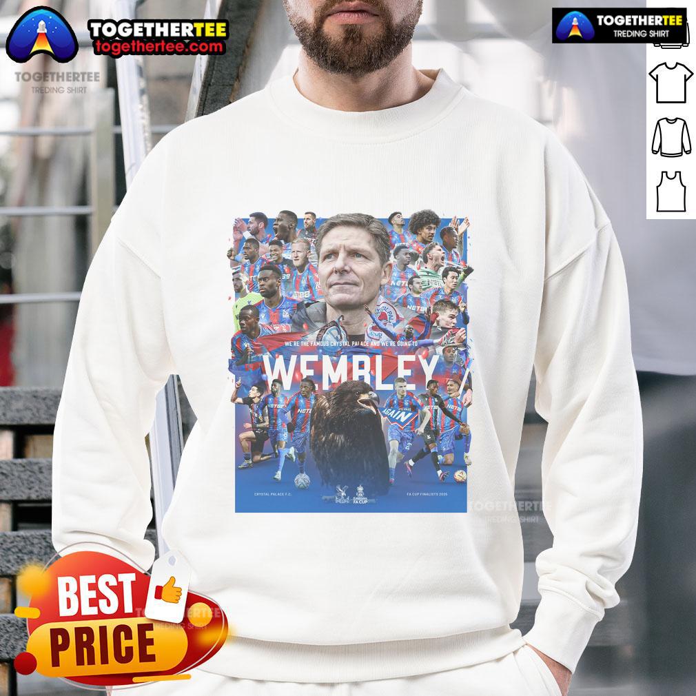 Alt Text: Official Wembley Final Junior Crystal Palace F.C. FA Cup Finalists 2025 sweatshirt featuring team colors and logo.
