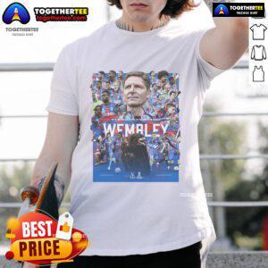 Alt Text: Official Wembley Final Junior Crystal Palace F.C. FA Cup Finalists 2025 T-Shirt featuring team logo and vibrant design.