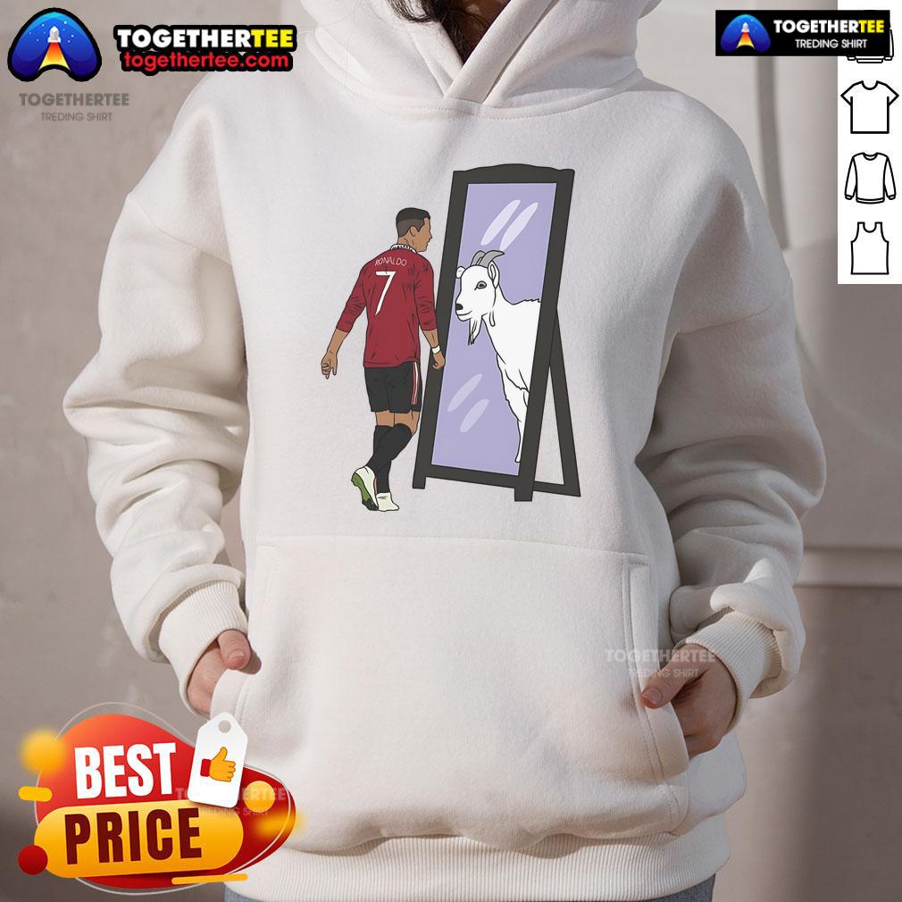 Original Cristiano Ronaldo Mirror GOAT Hoodie featuring a stylish design celebrating the soccer legend's greatness.