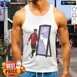 Original Cristiano Ronaldo Mirror Goat Tank Top featuring bold graphics celebrating the soccer legend's greatness.