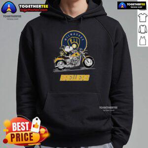 Original Snoopy and Woodstock driving a motorbike on a Milwaukee Brewers hoodie design.