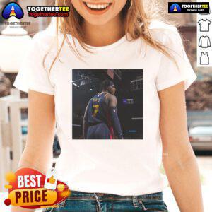 Buddy Hield in Original Warriors tee, showcasing the stylish 'Excluding Buddy' ladies' shirt design.