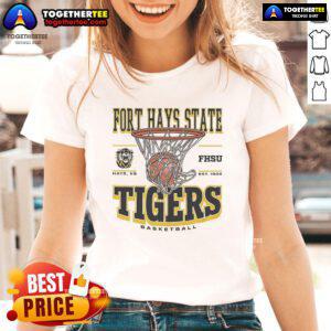 Alt Text: Premium Fort Hays State Tigers Game Time Ladies Tee in vibrant colors, perfect for showing team spirit at games.