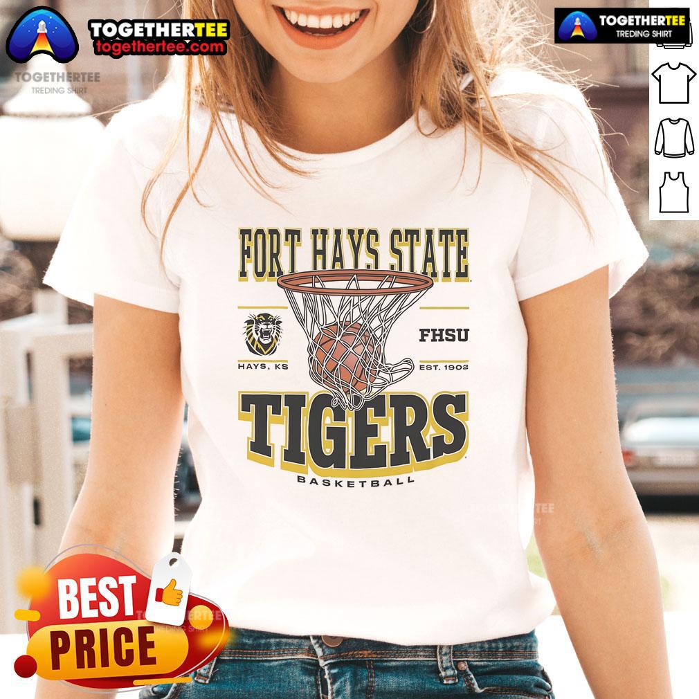 Alt Text: Premium Fort Hays State Tigers Game Time Ladies Tee in vibrant colors, perfect for showing team spirit at games.