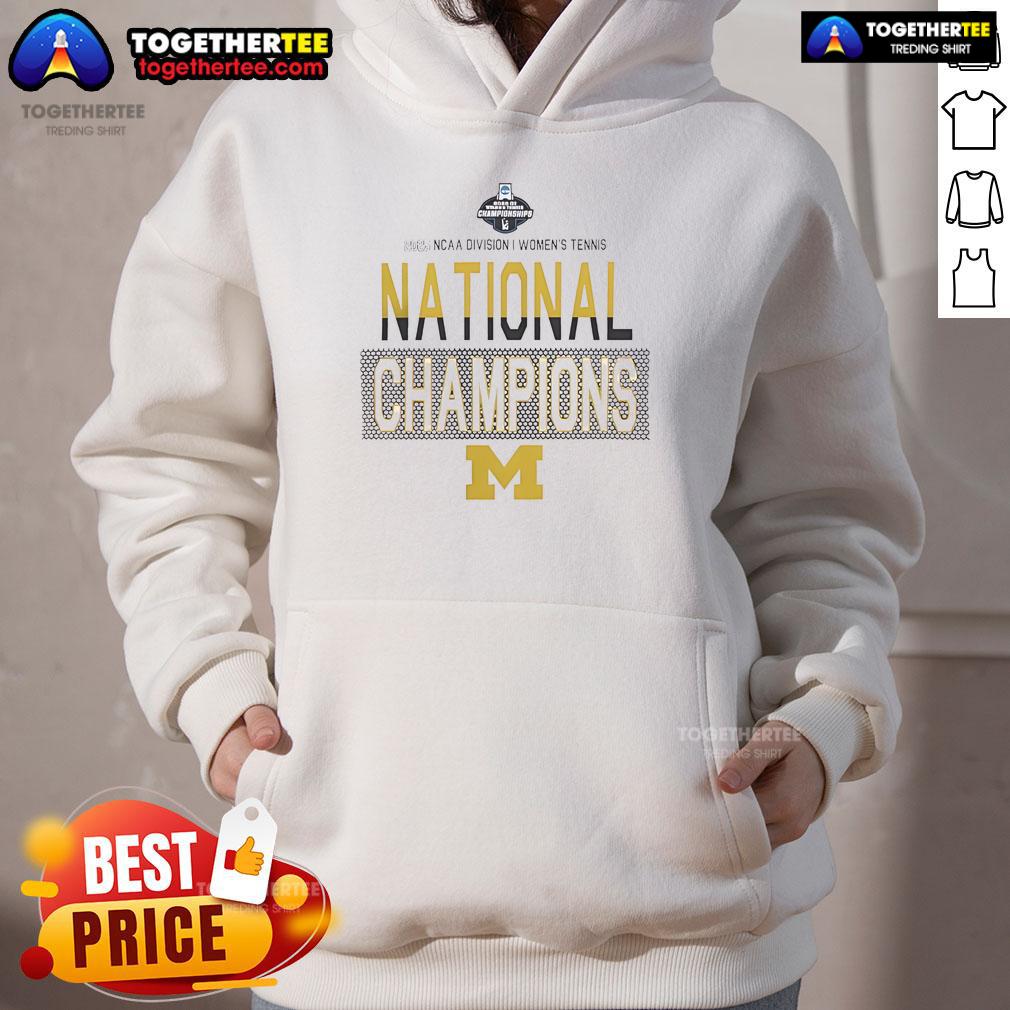 Premium Michigan 2025 NCAA D1 Women's Tennis National Champions hoodie featuring team colors and logo design.