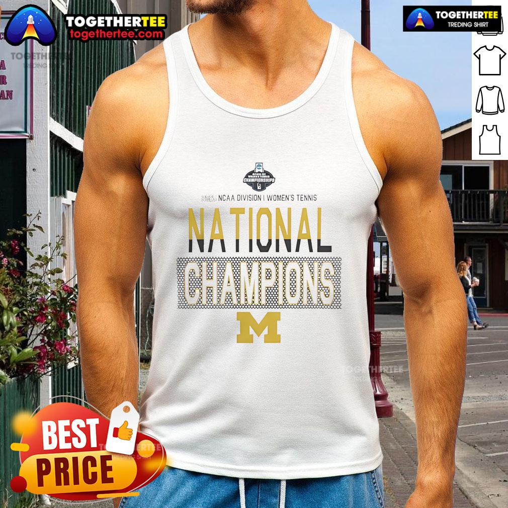 Premium Michigan 2025 NCAA D1 Women's Tennis National Champions tank top showcasing team pride and sporty design.