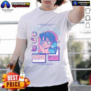 Funny retro anime T-shirt featuring 'Pretty Go Outside Don't They Know I'm Chronically Online' text design.