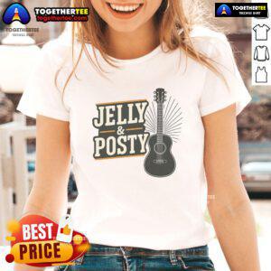 Pretty Jelly Posty Guitar Music Ladies Tee featuring vibrant colors and a stylish design for music lovers.